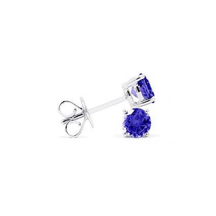 Boucles d'oreilles clous en tanzanite taille ronde 3 carats en or blanc 14K - HarryChadEnt.FR