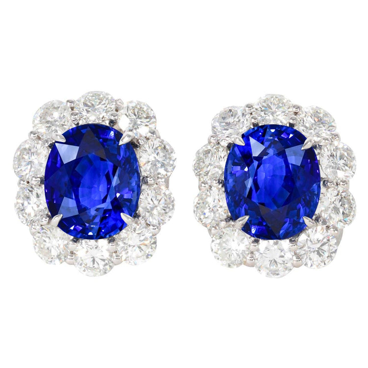 Boucles d'oreilles clous saphir de Ceylan sertie de griffes 6 carats or blanc 14K - HarryChadEnt.FR