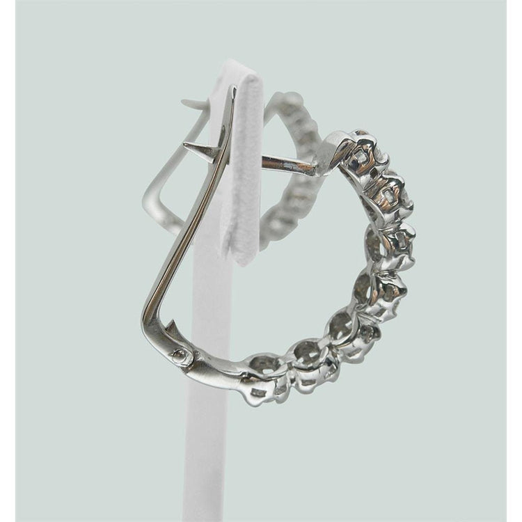 Boucles d'oreilles créoles dame diamant rond 2.5 carats or blanc massif 14K - HarryChadEnt.FR