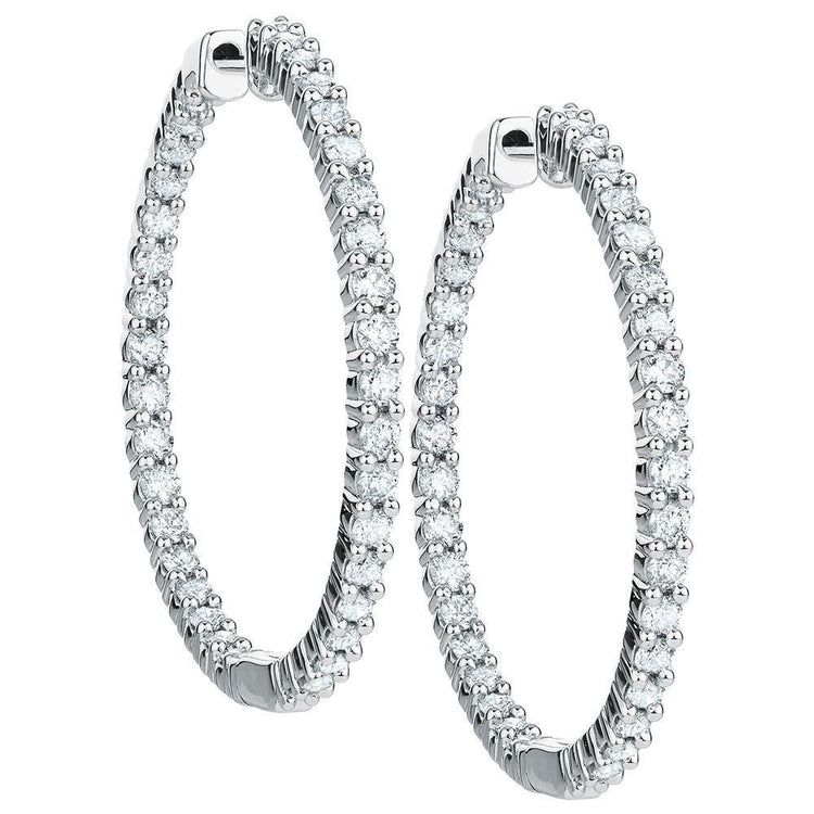 Boucles d'oreilles créoles dame diamants taille ronde 5.00 carats or blanc 14 carats - HarryChadEnt.FR