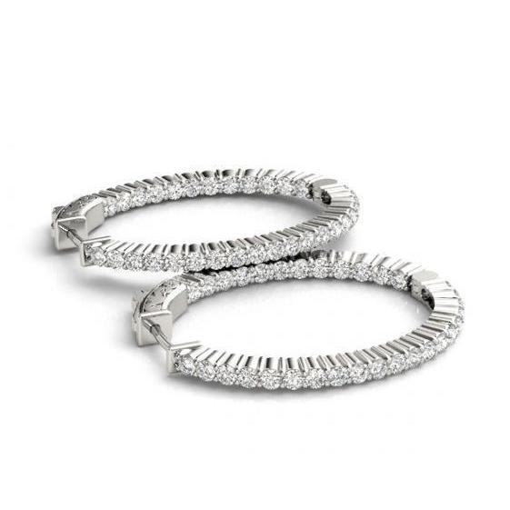 Boucles d'oreilles créoles diamants brillants ronds 1.50 carat Or blanc 14K Nouveau - HarryChadEnt.FR