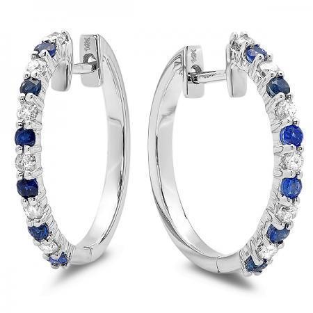 Boucles d'oreilles créoles en saphir de Ceylan de 3.60 ct et diamants - HarryChadEnt.FR