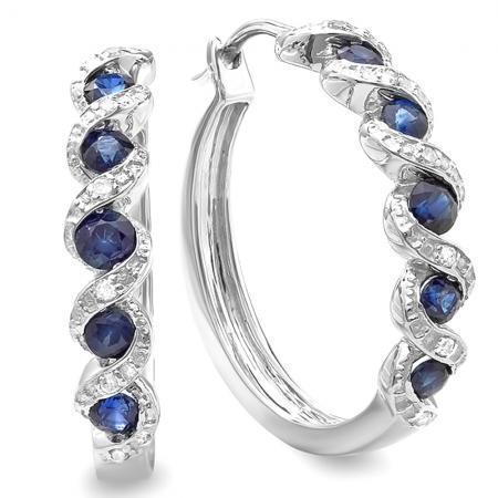Boucles d'oreilles créoles en saphir de Ceylan et diamants de 5.50 ct - HarryChadEnt.FR