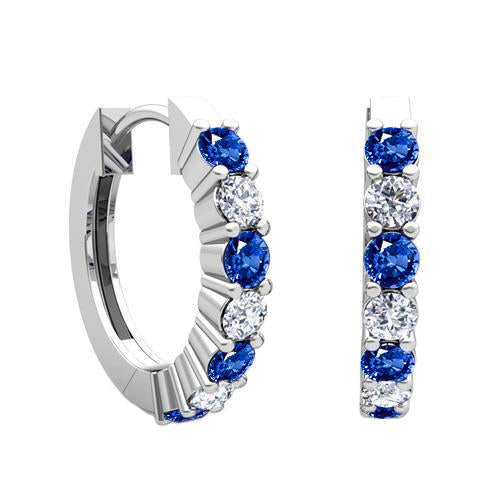Boucles d'oreilles créoles femme diamants saphir Sri Lanka de 3.50 ct or blanc 14K - HarryChadEnt.FR