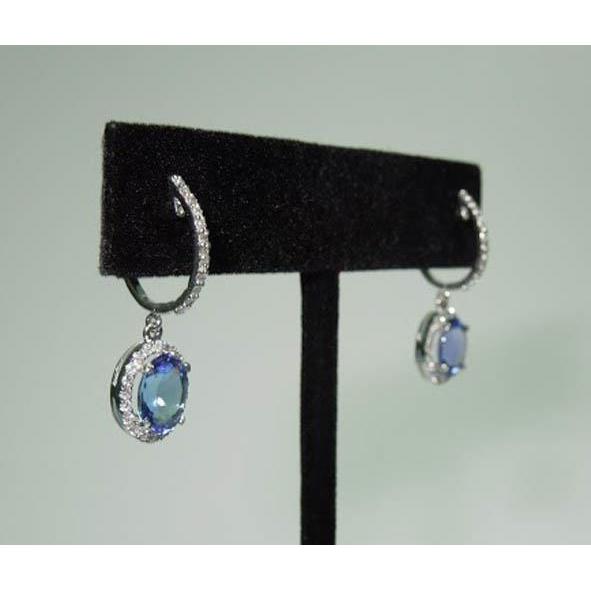 Boucles d'oreilles créoles ovales en saphir de Ceylan et diamants ronds de 3.64 ct - HarryChadEnt.FR