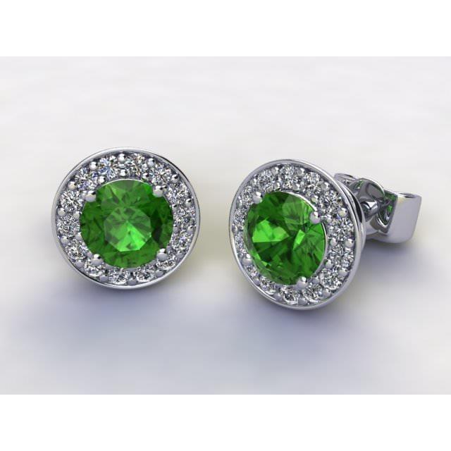 Boucles d'oreilles diamant rondes en tourmaline verte 7.20 carats Halo - HarryChadEnt.FR