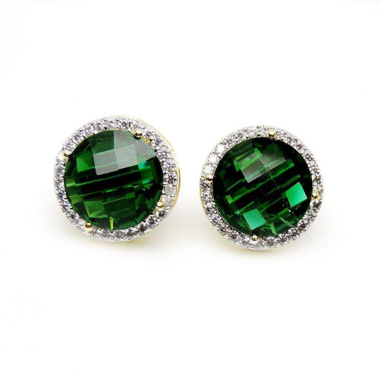 Boucles d'oreilles diamants en tourmaline verte et halo de 11.56 ct en or jaune 14 carats - HarryChadEnt.FR