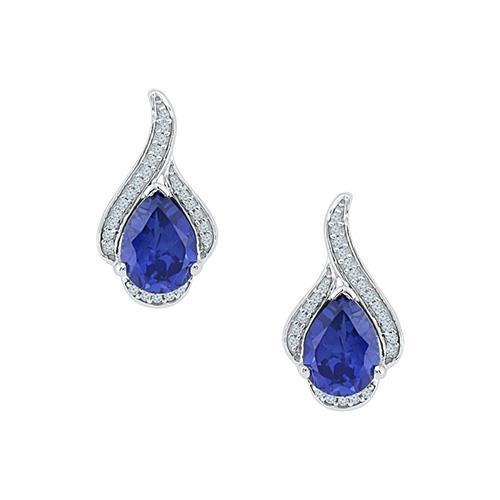 Boucles d'oreilles diamants saphir Sri Lanka taille poire 3.48 ct en or blanc 14K - HarryChadEnt.FR