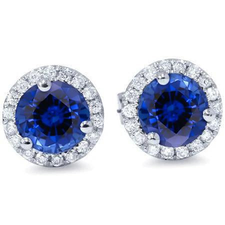 Boucles d'oreilles en diamant halo taille ronde saphir du Sri Lanka 3.60 carats - HarryChadEnt.FR