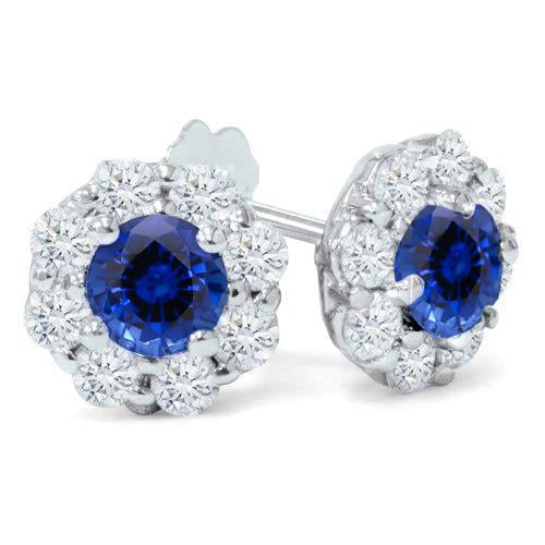Boucles d'oreilles en diamant saphir de Ceylan rond de 3.50 ct en or blanc 14K - HarryChadEnt.FR