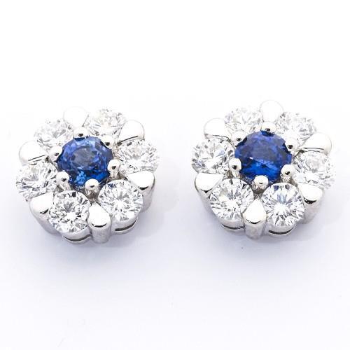 Boucles d'oreilles en grappe de diamants et saphirs de Ceylan 3 ct en or blanc 14K - HarryChadEnt.FR
