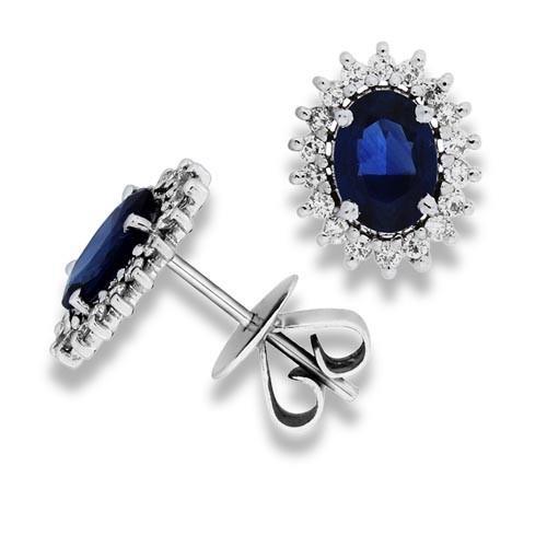 Boucles d'oreilles en grappe de diamants saphir du Sri Lanka de 2.36 ct en or blanc 14K - HarryChadEnt.FR