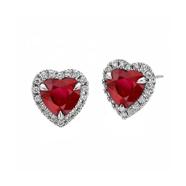 Boucles d'oreilles en or avec griffes d'aigle taillées en cœur, rubis rouge et diamants