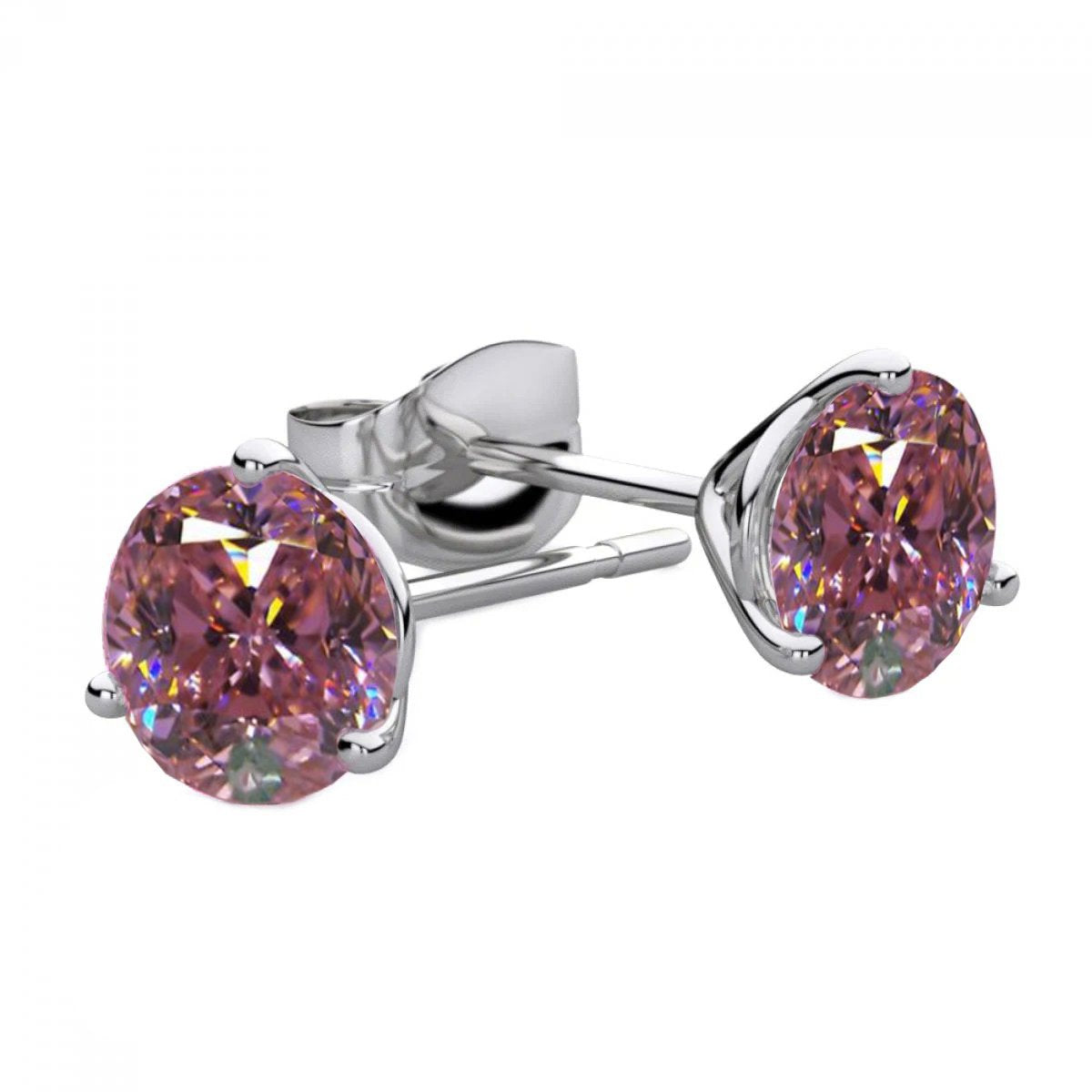 Boucles d'oreilles en or avec saphir rose solitaire rond 4 ct pour dame - HarryChadEnt.FR
