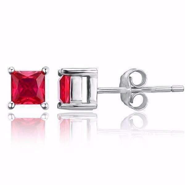 Boucles d'oreilles en or blanc 14K 3.50 carats taille princesse rubis dames neuves - HarryChadEnt.FR
