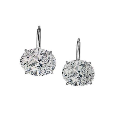 Boucles d'oreilles en or blanc 2 Ct Shepherd Hook style East West avec diamants ovales - HarryChadEnt.FR