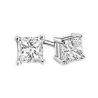 Boucles d'oreilles en or blanc à 4 griffes serties de diamants solitaires princesse 14K - HarryChadEnt.FR