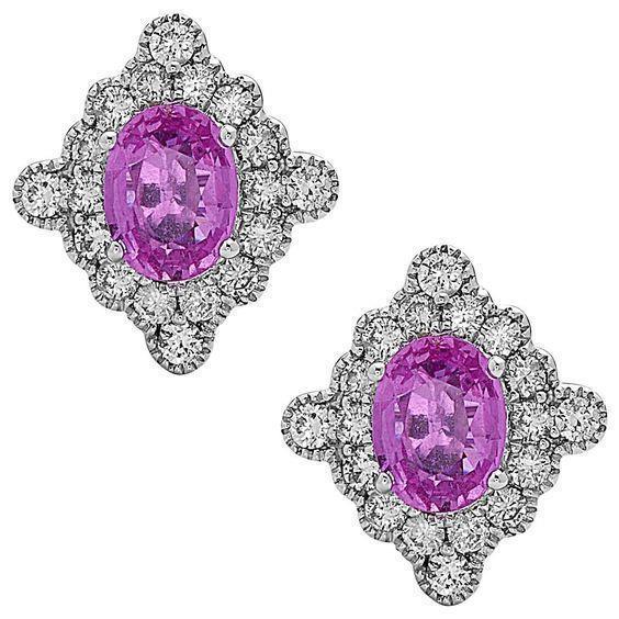 Boucles d'oreilles en or blanc pour femmes 22 carats en diamant Kunzite rose - HarryChadEnt.FR