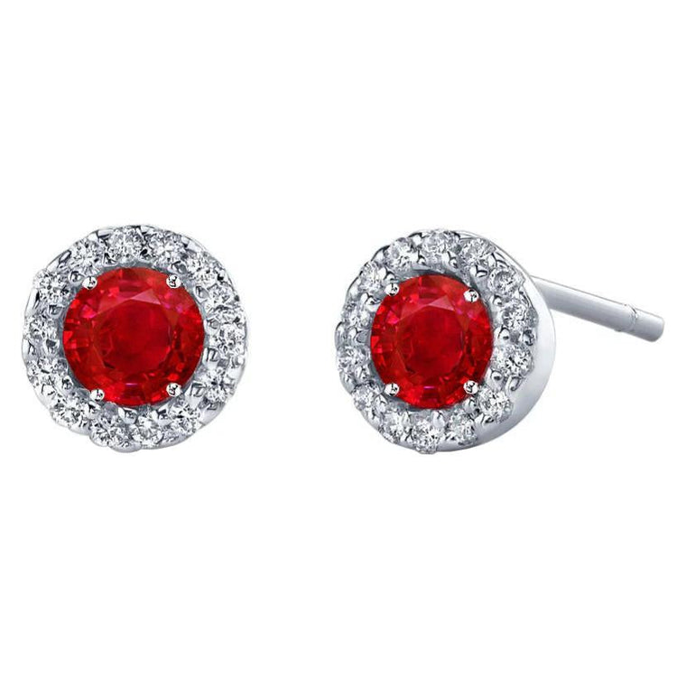 Boucles d'oreilles en rubis avec halo de diamants 5.28 ct. Or Blanc 14K - HarryChadEnt.FR