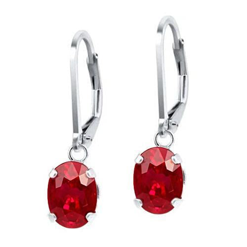 Boucles d'oreilles en rubis taille ovale Bijoux en pierres précieuses 2 carats en or blanc - HarryChadEnt.FR