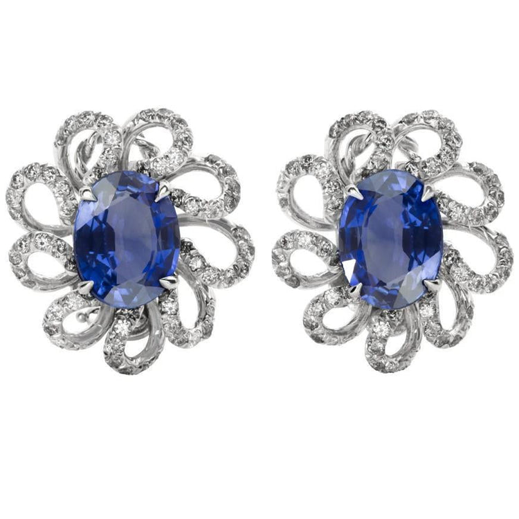 Boucles d'oreilles en saphir bleu et diamants taille ovale de 5.50 ct - HarryChadEnt.FR