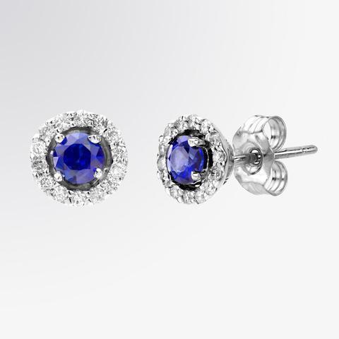 Boucles d'oreilles en saphir de Ceylan avec clous en grappe de diamants 4.40 carats WG 14K - HarryChadEnt.FR