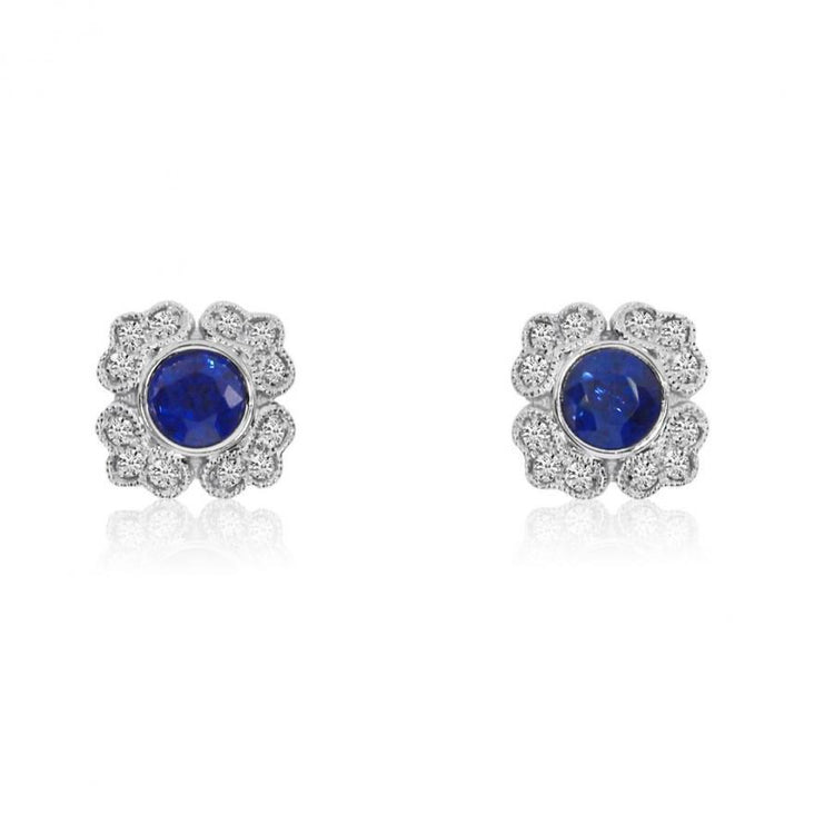 Boucles d'oreilles en saphir de Ceylan avec halo de diamants en or blanc de 3.20 ct 14K - HarryChadEnt.FR