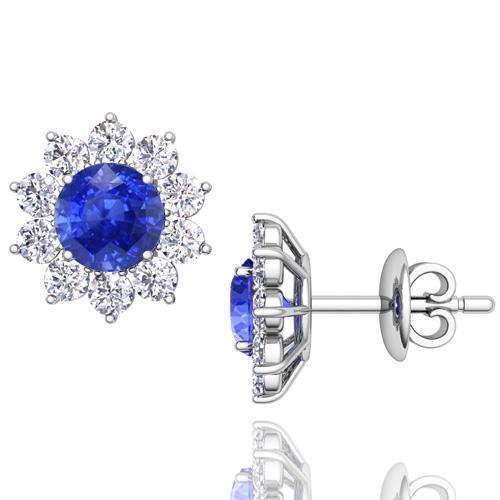 Boucles d'oreilles en saphir de Ceylan de 4.60 carats avec diamants en or blanc 14K - HarryChadEnt.FR