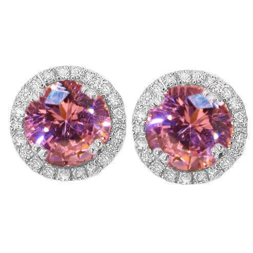 Boucles d'oreilles en saphir rose 7 carats taille ronde en or 14 carats - HarryChadEnt.FR