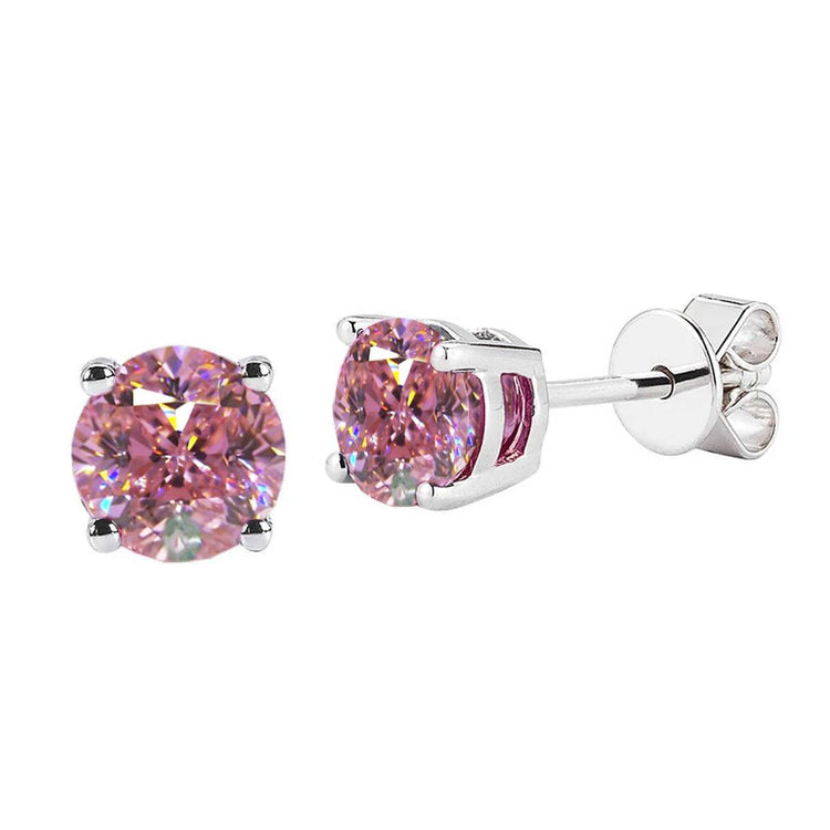 Boucles d'oreilles en saphir rose taille ronde de 3.50 ct en or blanc 14K - HarryChadEnt.FR