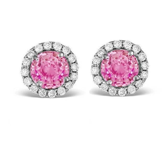 Boucles d'oreilles en saphir rose et diamants de 2.40 ct Halo en or blanc 14K - HarryChadEnt.FR