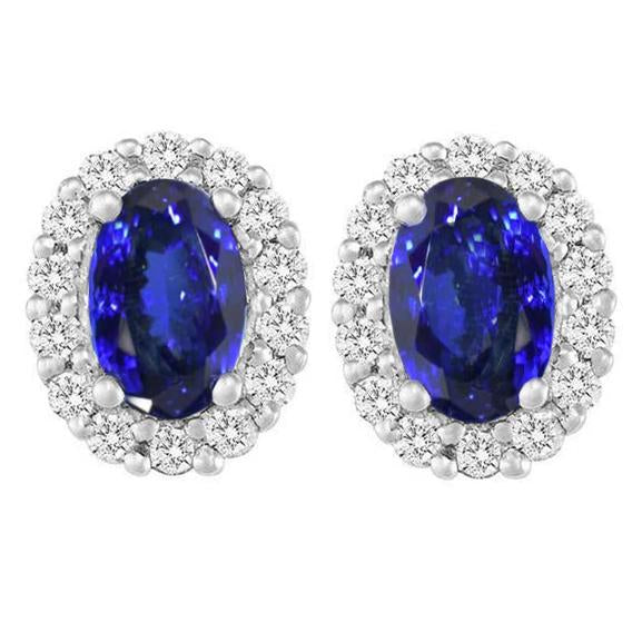 Boucles d'oreilles en tanzanite 12 carats avec diamants en or blanc 14 carats - HarryChadEnt.FR