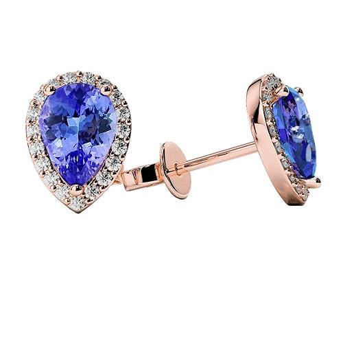 Boucles d'oreilles en tanzanite bleue de 4.80 ct avec diamants en or rose 14K - HarryChadEnt.FR