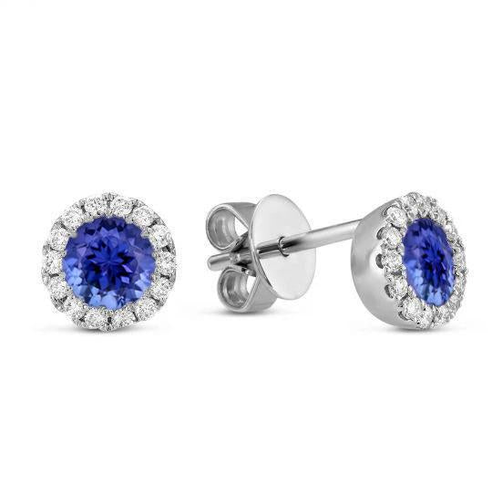 Boucles d'oreilles en tanzanite de coupe ronde de 5.60 carats avec des clous de diamants - HarryChadEnt.FR