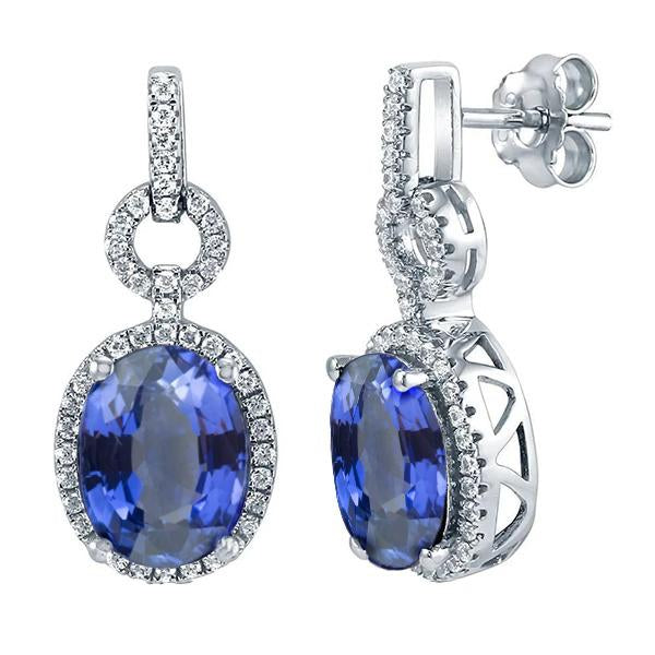 Boucles d'oreilles ovales en saphir du Sri Lanka avec diamants 5.50 ct - HarryChadEnt.FR