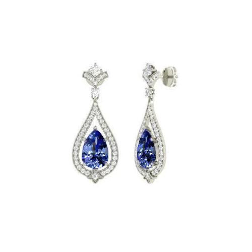 Boucles d'oreilles pendantes 6.74 carats tanzanite avec diamants 14K - HarryChadEnt.FR