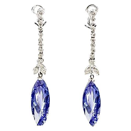 Boucles d'oreilles pendantes diamant saphir marquise 4.50 carats or blanc 14K - HarryChadEnt.FR