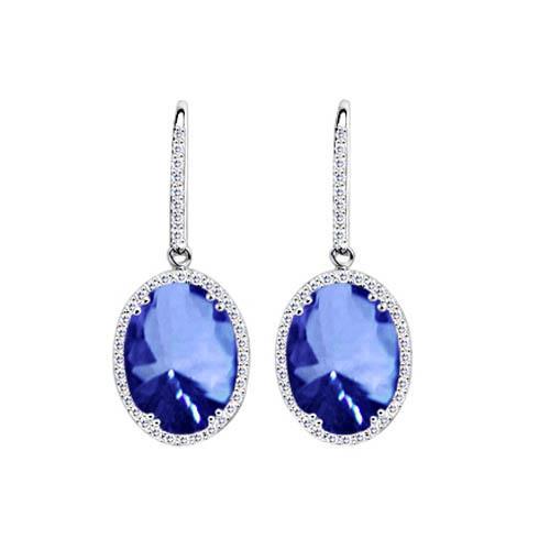 Boucles d'oreilles pendantes en or blanc avec diamants de saphir de Ceylan de 5.42 carats Nouveau - HarryChadEnt.FR