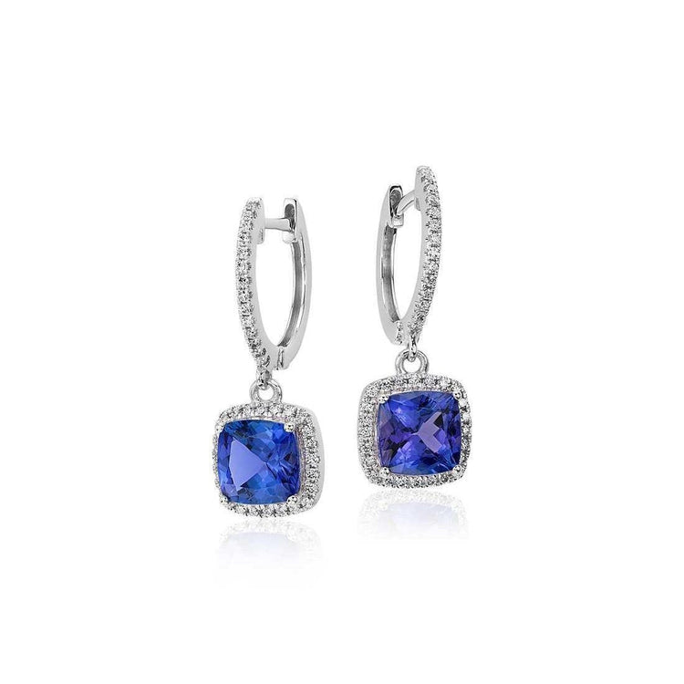 Boucles d'oreilles pendantes pour femme Tanzanite de 4.92 ct avec diamants en or blanc - HarryChadEnt.FR