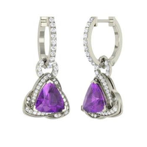 Boucles d'oreilles pendantes pour femmes 5.10 ct améthyste et diamants or blanc 14K - HarryChadEnt.FR