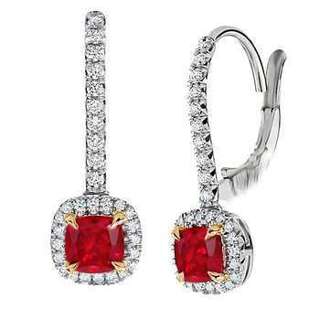 Boucles d'oreilles pendantes rubis griffes d'aigle en or bicolore 14 carats