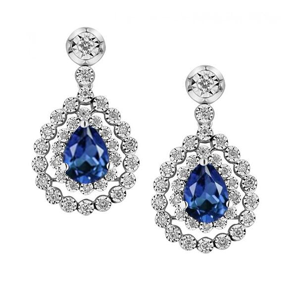Boucles d'oreilles pendantes saphir et diamant du Sri Lanka taille poire 5.50 ct - HarryChadEnt.FR