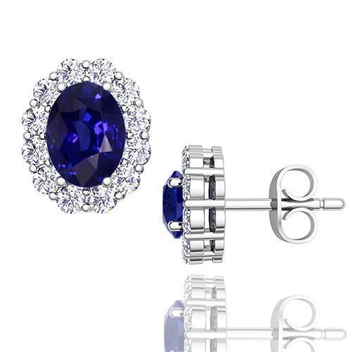 Boucles d'oreilles pour dames ovales saphir et diamants de 6.40 cts. blanc - HarryChadEnt.FR