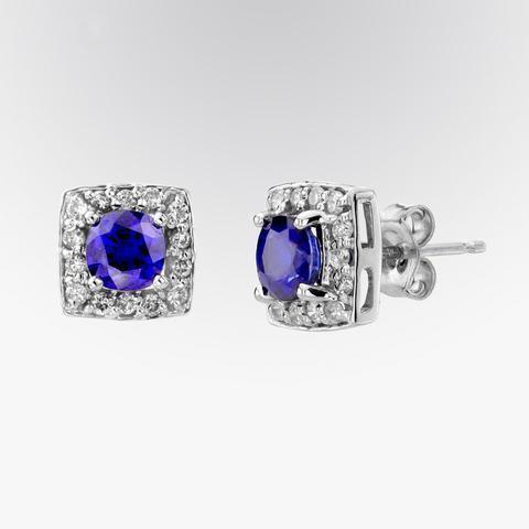 Boucles d'oreilles pour femmes en grappe de diamants en saphir de Ceylan 3.40 carats WG 14K - HarryChadEnt.FR