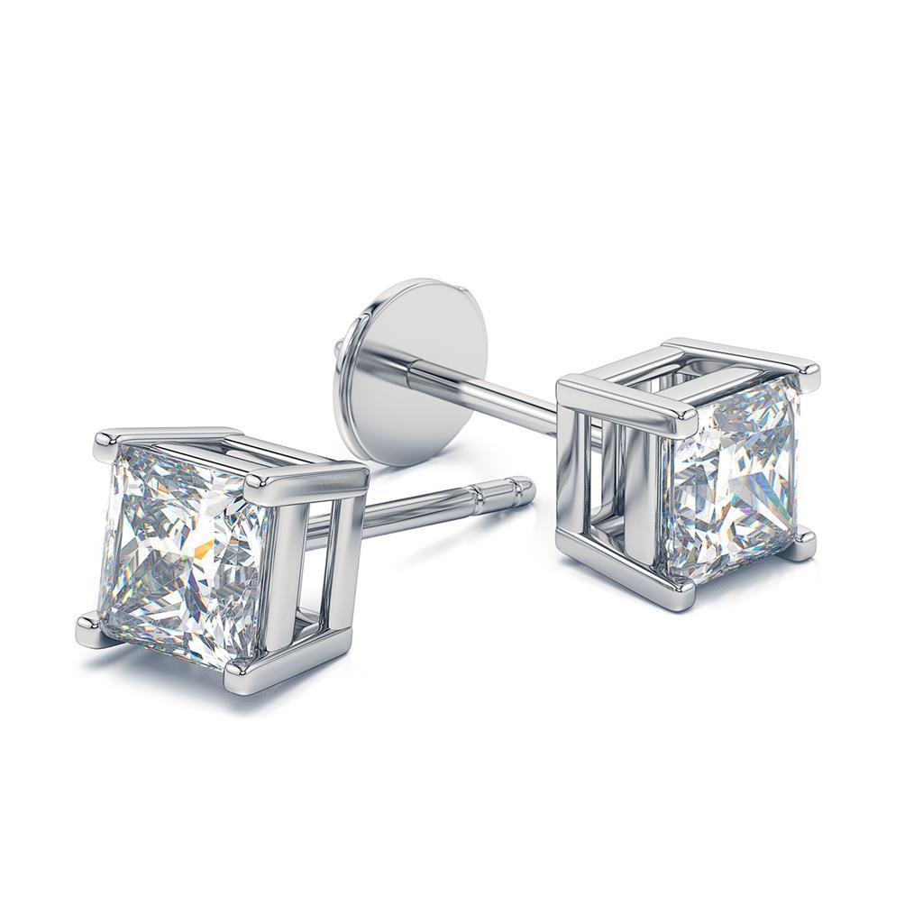 Boucles d'oreilles pour femmes taille princesse 1.8 ct en or blanc 14 carats - HarryChadEnt.FR