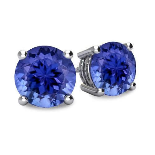 Boucles d'oreilles rondes 6 carats saphir bleu dame or blanc 14K - HarryChadEnt.FR
