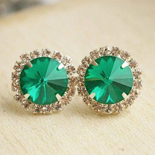 Boucles d'oreilles rondes en forme d'émeraude verte et halo de diamants de 17 carats 14K - HarryChadEnt.FR