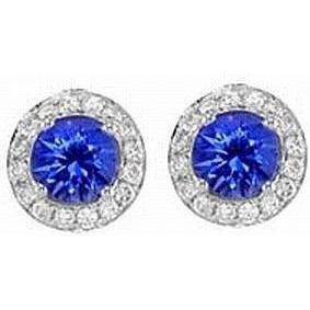 Boucles d'oreilles rondes en saphir de Ceylan et halo de diamants de 2.60 ct - HarryChadEnt.FR