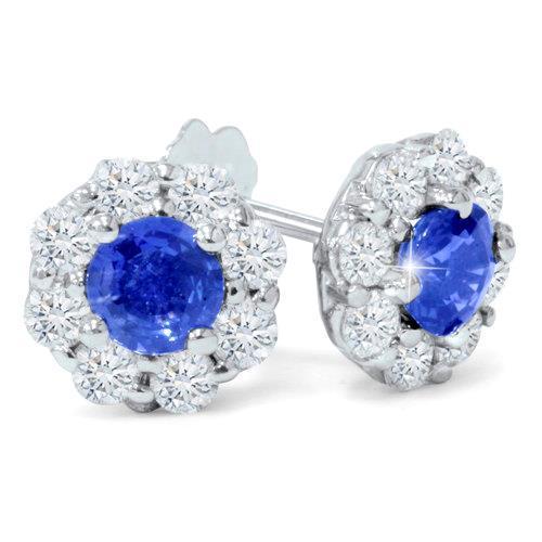 Boucles d'oreilles rondes pour dames avec diamants saphir de Ceylan de 3.50 carats - HarryChadEnt.FR