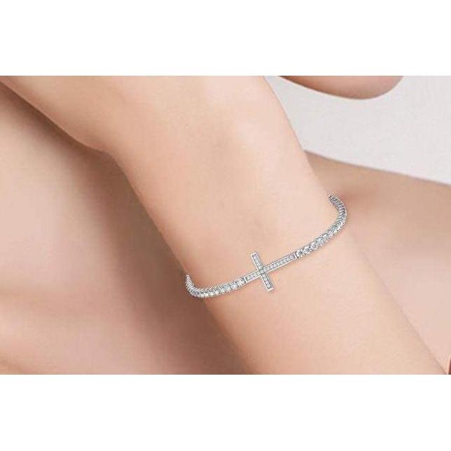 Bracelet Femme Diamant Tennis Croix 7 Carats Bijoux Or Blanc - HarryChadEnt.FR